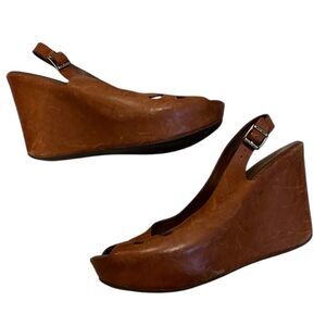 Kork-Ease brown leather wedge sandals women’s size 6
